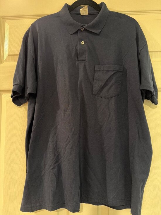 Hanes Other - Hanes Ecosmart Mens Navy Blue Polo Shirt XL 50/50 Cotton Polyester Made In Hondu